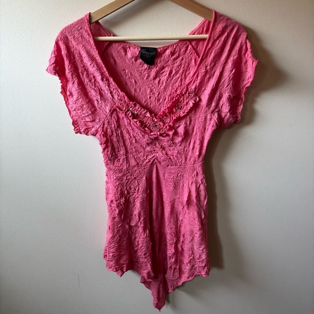 Y2K Weavers Girl Fairy Hem Babydoll Short Sleeve Top